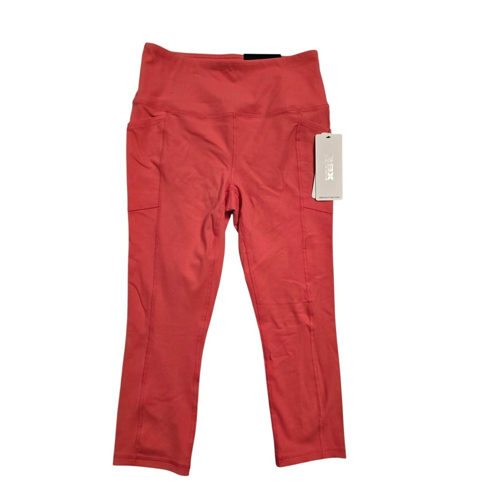 RBX Active Women Capri Leggings High Waisted‎ Coral Pink Pockets  Size M